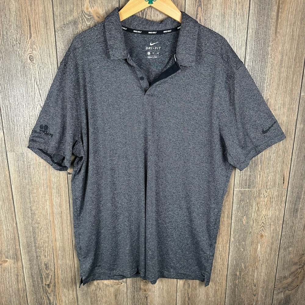 Nike Control Stripe OLC Polo Dri-FIT Shirt Striped Golf Gray Black Mens Size XL